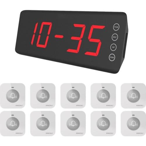 SINGCALL Wireless Calling System for Waiter Service, 10pcs APE590 Small Buttons and One Fixed Screen Receiver SC-R50