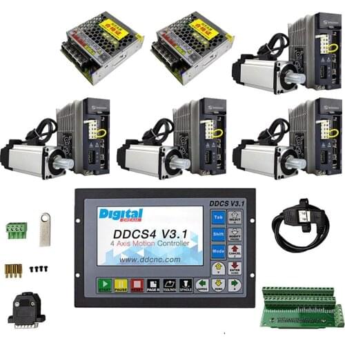 Ddcsv3.1 motion control system 4-axis CNC kit 750W servo motor kit Z axis, with brake, with emergency stop electronic handwheel