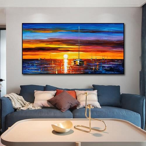 Modern Abstract Building And Sunset Oil Painting Print On Canvas Nordic Poster Wall Art Picture For Living Room Home Decor