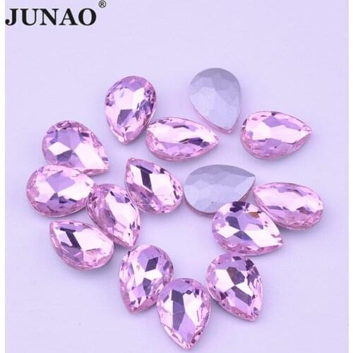 JUNAO 13*18mm Pink Color Pointback Glass Rhinestone Applique Drop Crystal Stone Point Glass Strass Diamond For Jewelry Crafts