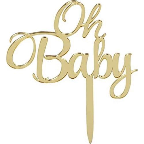 Oh Baby Cake Topper for Baby Shower Cake Decoration Gold Silver wooden Acrylic Cake Topper Baby Birthday Decoration