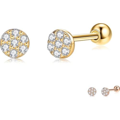 ZEMIOR Round 925 Sterling Silver Stud Earrings Women Full Clear Cubic Zirconia Small Earring Female Rose Gold Fine Jewelry Gift