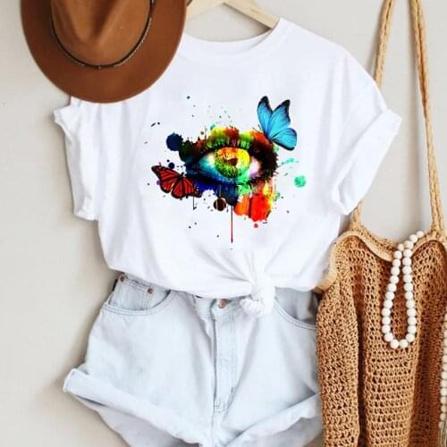 Women Cartoon Butterfly Watercolor 90s Beach Cute Fashion Summer Lady Print Tee Graphic T Top Female Tshirts Clothes T-Shirt