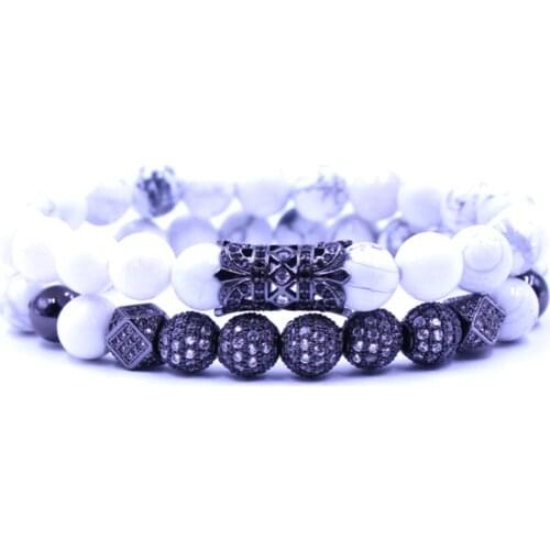 Natural Stone Beads Bracelets Charm 8mm Blue White Turquoises Couple Buddha Bracelets Alloy Jewelry Bracelet Hand Chain