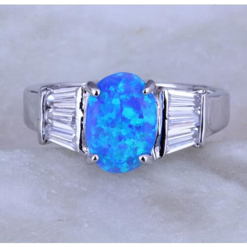 Love Monologue Silver Color Jewelry Blue Fire Opal & Cubic Zirconia Ring for Women J0523 Size 6/7/8/9