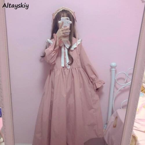 College Dress Women Loose Kawaii Leisure Fashion Peter Pan Collar Korean Style High Quality Soft Solid Spring Chic Simple Ins