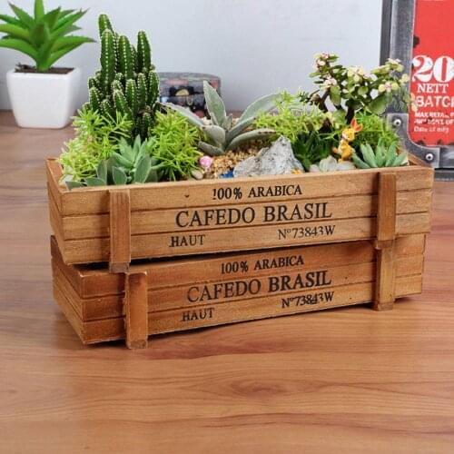 1 Pc Vintage Wood Flowerpot Garden Plant Pot Decorative Wooden Boxes Planter Rectangle Table Succulent Garden Plant Flower Pot