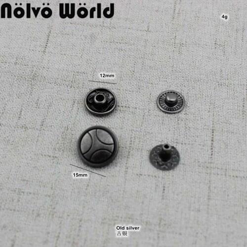 10 sets 15mm old silver bag button metal snap button no Sewing Press Studs Buttons Snap Fastener