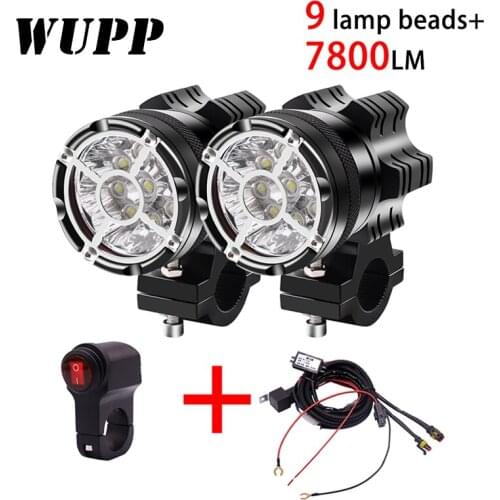 2PCS Universal 9 Chips Headlight LED Motorcycle Motorbike 7800 LM Moto Spotlight Waterproof Fog Spot Motos Bulb Super bright