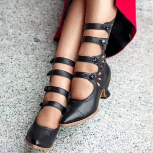 2020 Women Shoes High Heels National Style Carved High Tube Spring Autumn Pointed Head European and American Large Size 43 015