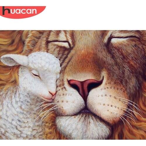 HUACAN Diamond Painting Animal Cross Stitch Diamond Embroidery Lion Mosaic Sheep Childrens Room Decor Handmade Gift