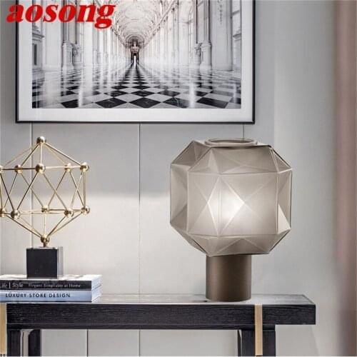 AOSONG Nordic Table Lamp Modern Creative Polygon Lampshade LED Desk Light for Home Living Bed Room