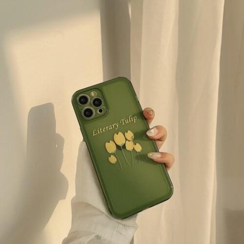 Matcha Transparent Tulip Flower Case for Iphone X Xr Xsmax Cover Instagram Phone Cases Light Green Clear Coque Funda