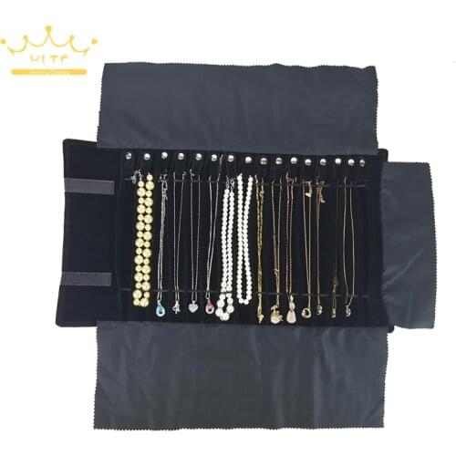 Black Velvet Necklace Holder Jewelry Roll Bag Pendant Organizer Jewelry Storage Bag Portable Necklace Display Pouch