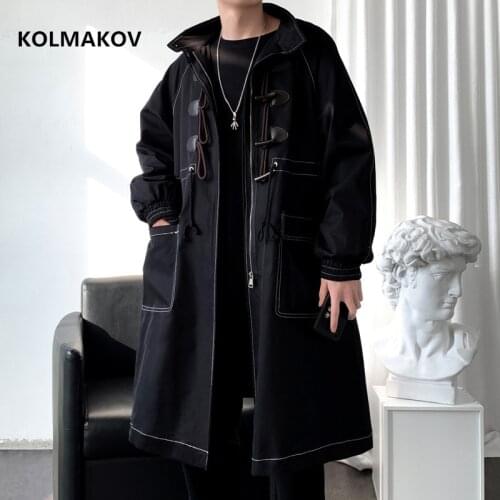 Long style coat Men 2021 spring men horn button male Trench Coat Mens Casual Windbreakers Male High Quality Jackets men M-3XL