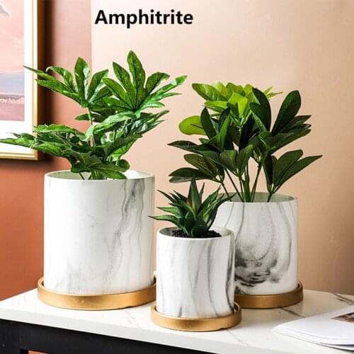 Home Garden Modern Nordic Decorations In Marble Flower Vase Ceramic Ornament Flower Artware Creative Crafts Bonsai Pot Flowerpot