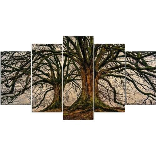 Home Decor Canvas Print 5 Pcs HD Wall Art Modern Dried Tree in Field Pictures Living Room Modular No Framed