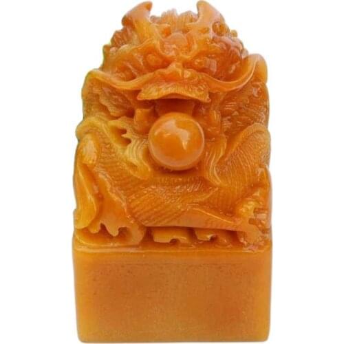 China Shoushan Stone Old Hand Carved Dragon Seal Statue