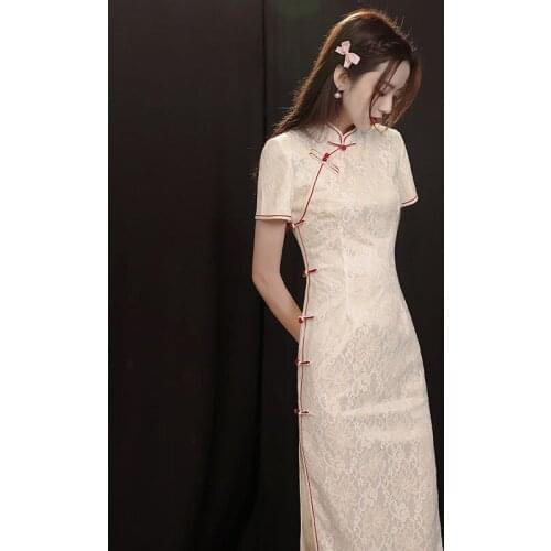 Chinese Summer Traditional Chinese Cheongsam Dress Simple Style Women Girly Young Elegant Retro Bodycon improved Long Qipao
