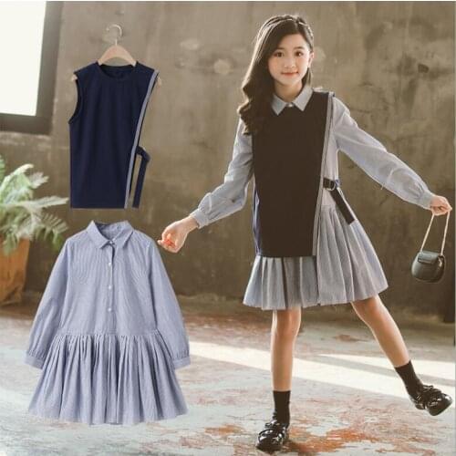 Girls 2 Pcs Sets 2021 Spring Kids Clothes Girls Cotton Stripe Dresses And Vest Girls Designer Clothes Valentines Day Outfit