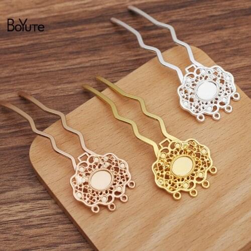 BoYuTe (10 Pieces/Lot) 70*12MM Brass Hair Fork Welding 29*29MM Alloy Flower Base Diy Handmade Jewelry Materials