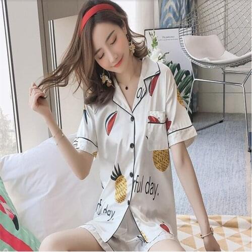 Summer ice silk pajamas short-sleeved shorts ladies pajamas set cute cartoon pajamas Japanese short pajamas women home service