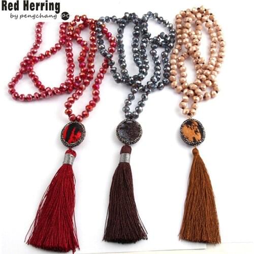 Fashion Bohemian Tribal Jewelry Crystal Glass Knotted Handmake Paved Horse Hair Link Long Tassel Necklaces For Women