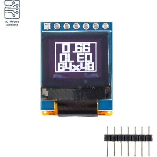 0.66 inch OLED Screen Module 7 Pin I2C SPI UNiversal Interface LCD Display 64x48 for Arduino White