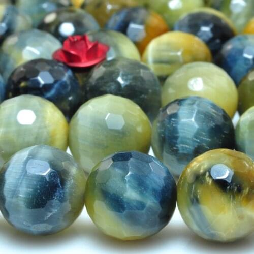 Natural Golden Blue Tigers Eye Facete Round Loose Beads Wholesale Gemstone Semi Precious Stone Bracelet Necklace Jewelry Making