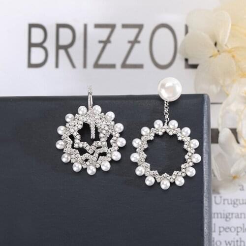 New Elegant Retro Hollow Pearl Full Zirconia Earring Sun Flower Shape Earings Fashion Jewelry Pendientes Oorbellen Zk30