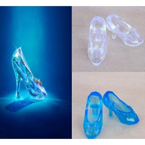 2 Pairs Imitation Fairy Tale Crystal Shoes For CINDERELLA Fashion Doll Shoes High Heels Sandals For Dolls Baby Toy