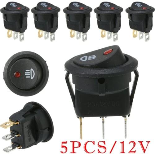 5pcs 12V 20A Car Boat Round Dot Red LED Fog Light Rocker Switch On/Off 3 Pins Rocker Switch For Car Dashboard Dash Boat