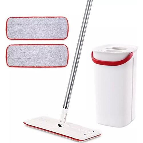 Cleanhome Flat Squeeze Mop with Bucket Hand Free Washing Microfiber Cleaning Cloth for Kitchen Wooden Floor Cleaning