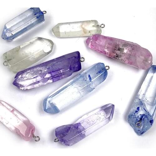 Natural Stone Irregular Crystal Column Pendant Necklace Charms Pendant for Jewelry Making DIY Necklace Size 15x45mm-18x50mm