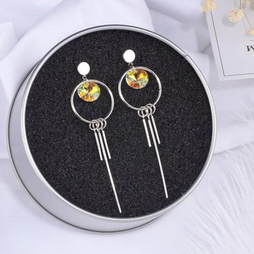 Simple Personality Geometry Long Drop Earrings Charm Crystal Circle Round Earrings For Women Brincos Fashion Accessories WX149