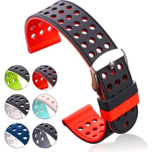 Silicone Rubber Watch Band Strap Sports Breathable Wristband For Women Men Fashion Two-tone Watchbands Bracelet 18 20 22 24mm