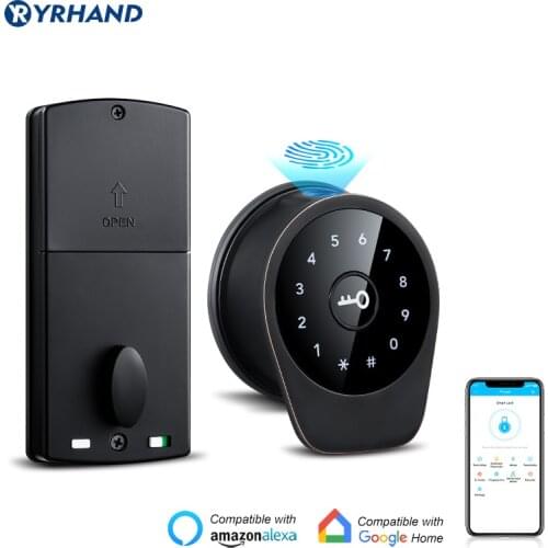 Black Wifi tt lock App bluetooth Fingerprint Deadbolt Lock Smart Card Digital Keyless Code battery Electronic Door Lock For Home