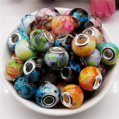 10Pcs/Lot Big Hole European Beads Large Hole Glass Charms Spacer fit Pandora Bracelet Bangle Pendant Necklace for Jewelry Making