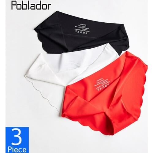 Poblador 3Pcs/lot Seamless Womens Silk Panties Set Underwear Comfort Underpants Low Waist Women Intimates Soft Lady Lingerie