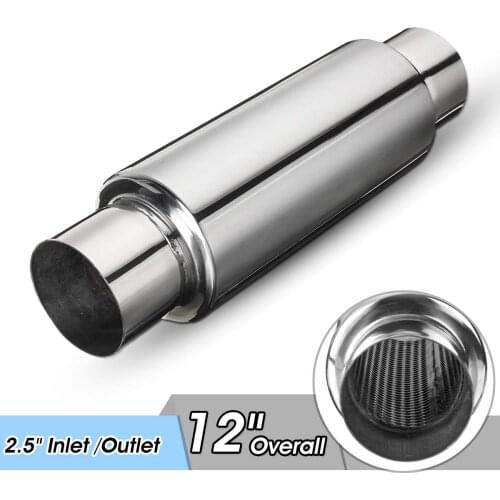 Universal Car Exhaust Muffler Tip 2.5" Inlet/Outlet Resonator Rear Pipe Tail Tube Stainless Steel