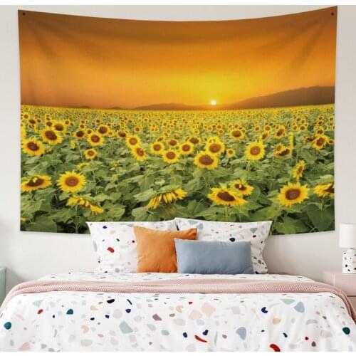 Flower Sea and Sunset Tapestry Vintage Exotic Summer Plant Nature Frame for Bedroom Photography Wall Decor
