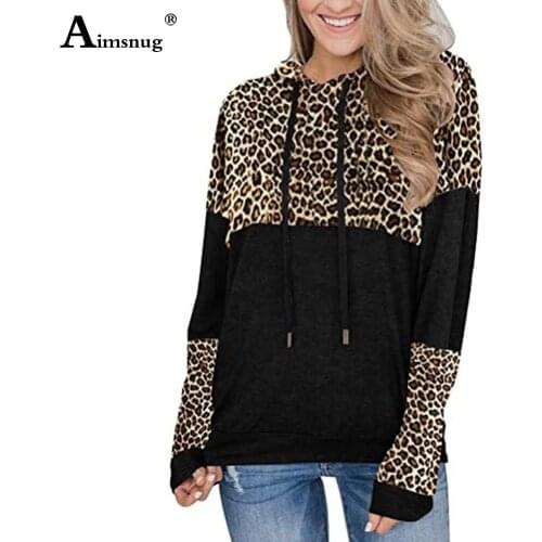 Fashion Hooded Tops Sweatshirt Women Clothing Patchwork Leopard Print Basic Sweatshirt Hoodies 2020 Sudadera Mujer Pullovers
