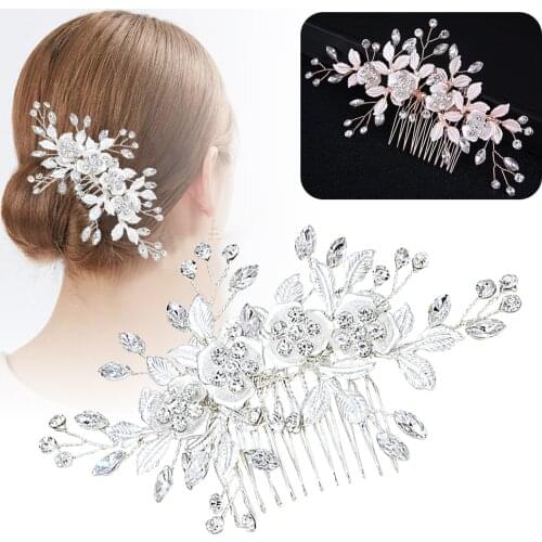 Women Bridal Hair Comb Vintage Bridal Hair Accessories Vine Crystal Pink Gift