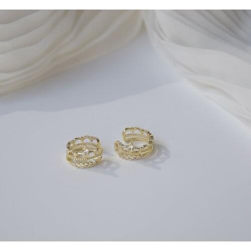 14k Real Gold Plated Fashion Jewelry Crown Zircon Ear Bone Clamps Non-pierced Earrings for Woman Shine Daily Exquisite Earring