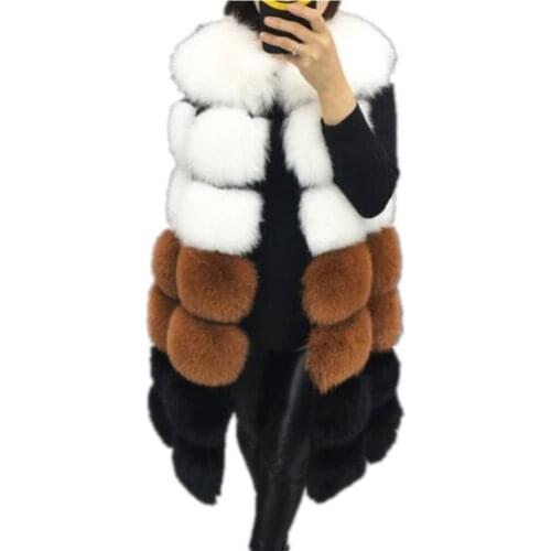 Winter New Fashion Womens Fur Vest Coat Splicing Thick Warm Long Fur Vests Woman Festival Party Outerwear Jacket Faux Fur Vest