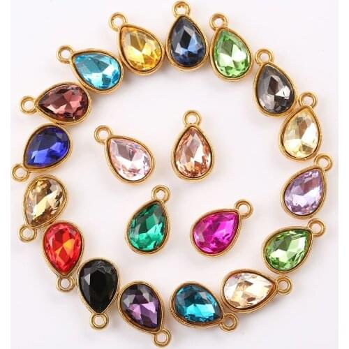 10pcs Charms Crystal Tears Pendant, Gold Tone 8×15mm,DIY Handmade Accessories Craft Making Or Bracelet Necklace
