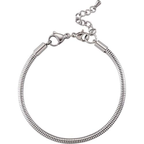 10pcs 304 Stainless Steel European Style Snake Chains Bracelets with Lobster Claw Clasp for Jewelry Making 195x3mm