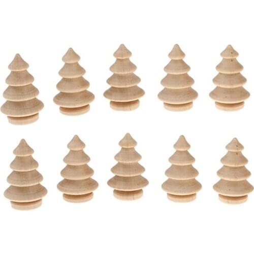 10 Pcs Unfinished Wooden Peg Dolls Wooden Christmas Tree Blank Christmas Tree DIY Crafts Cake Topper Kids Printed Toy