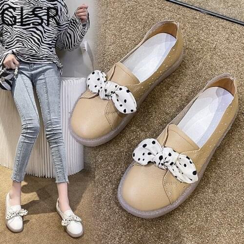 2021 Summer Genuine Leather Shoes Woman Slip On Ballet Flats Female Shallow Loafers Casual Sweet Ladies Footwear Shoes