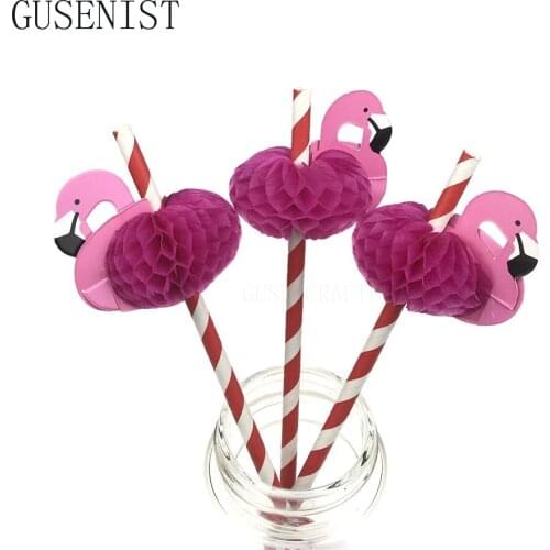 25pcs New Flamingo on Paper Straws Wedding birthday Engagement Hawaiian Decoration Tropical Drinks tea party favors